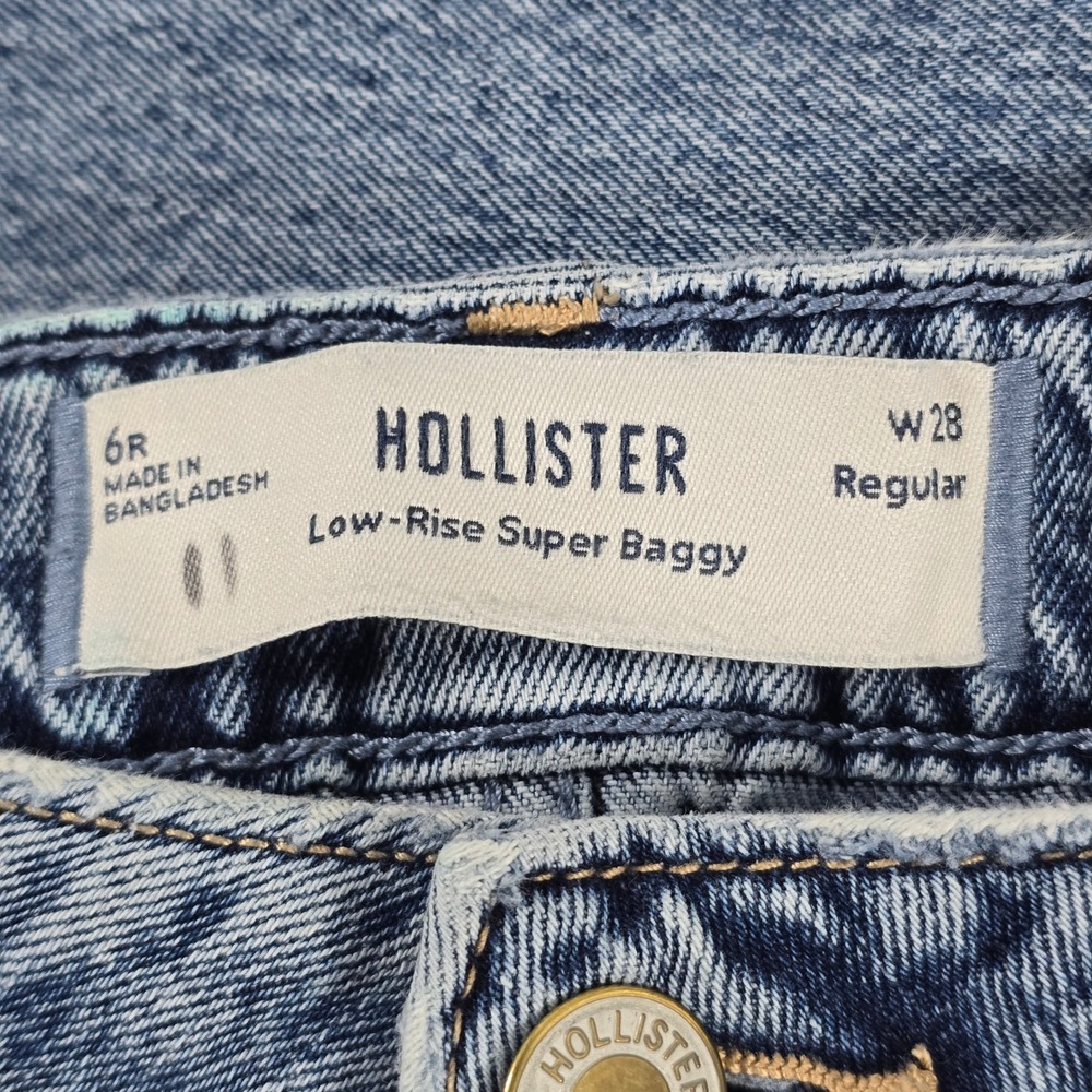 Hollister Low-Rise Super Baggy Jeans Medium Wash Blue Denim 6R W28 Regular - Picture 7 of 8